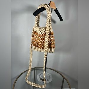 Wooden beaded purse. Long strap for a crossbody or shoulder purse